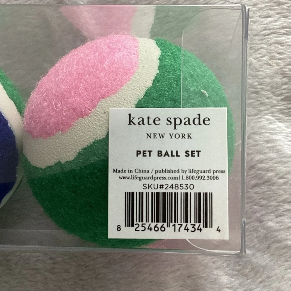 Kate Spade Pink Green and Blue Pet Tennis Ball Set